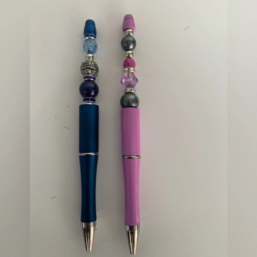 Hand crafted Beaded Pen, black ink with extra refillable ink. Set of 2 pens.